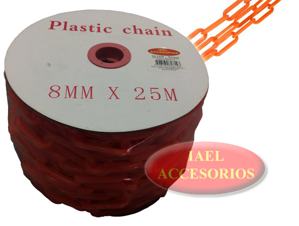 ROLLO DE CADENA PLASTICA NARAJA 25MTS, 8MM ESPESOR