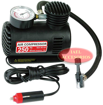 MINI COMPRESOR, 12V. C/MANOMETRO 250 PSI