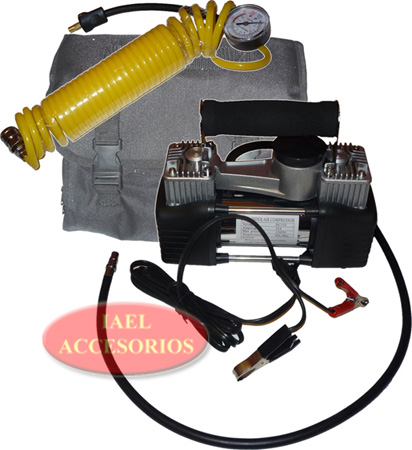 COMPRESOR DOBLE PISTON PARA 4X4, 12V. C/BOLSO MANOMETRO