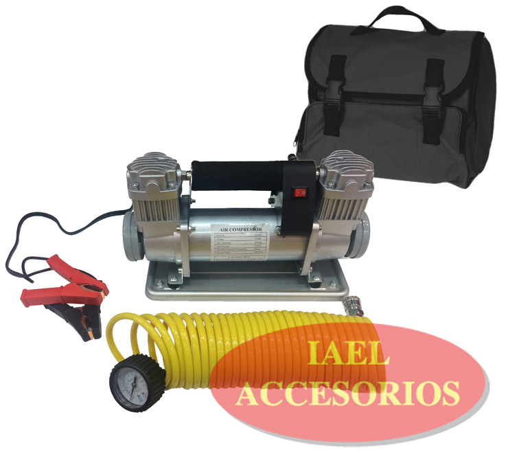 COMPRESOR DOBLE PISTON PARA 4X4, 12V ALTO RENDIMIENTO C/FILTRO Y BOLSO