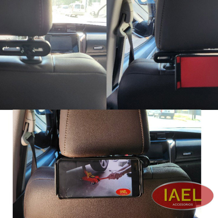 PORTA CELULAR Y TABLET REGULABLE, PARA AUTO APOYACABEZAS - 3