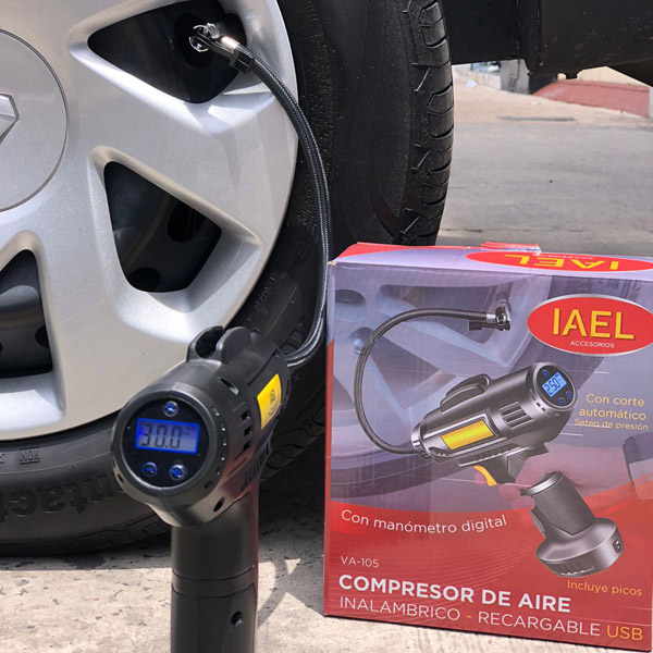 COMPRESOR DE AIRE INALAMBRICO, RECARGABLE USB, CON DISPLAY Y CORTE - 2
